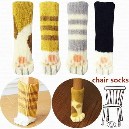 24 PCS Cat Paw Knit Chair Leg Covers Stool Feet Socks Furniture Floor Protectors